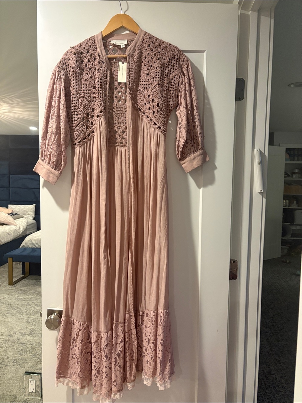 Anthropologie Blush Crochet Yoke Maxi Dress